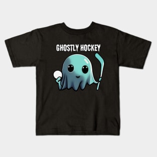 Cute ghost playing hockey: The adventures of a Ghostly Hockey Player, Halloween Kids T-Shirt